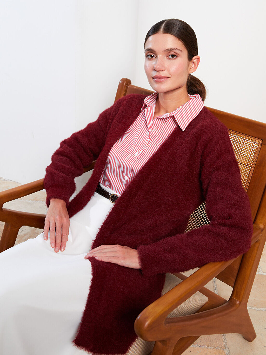 

Женский кардиган с прямым воротником и длинными рукавами LCW Modest, Коричневый