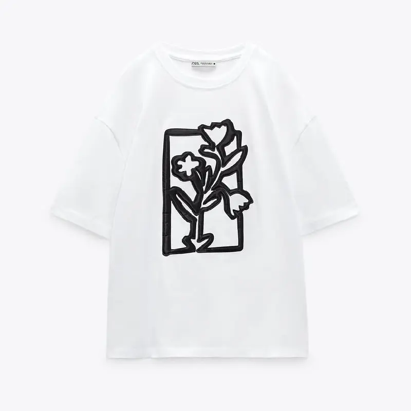 

Футболка Zara Contrast Flower, белый