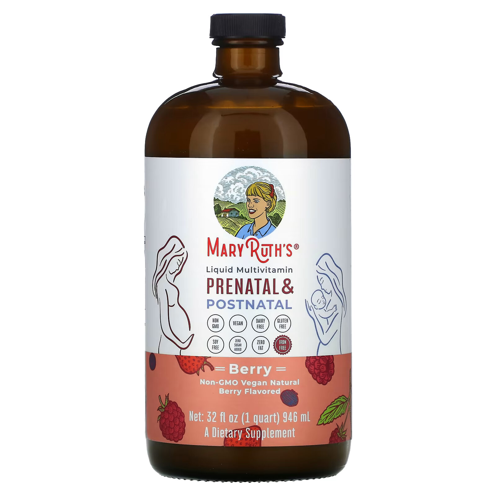 цена MaryRuth Organics, Жидкие мультивитамины для беременных и послеродовых, ягодный, 946 мл (32 унции)