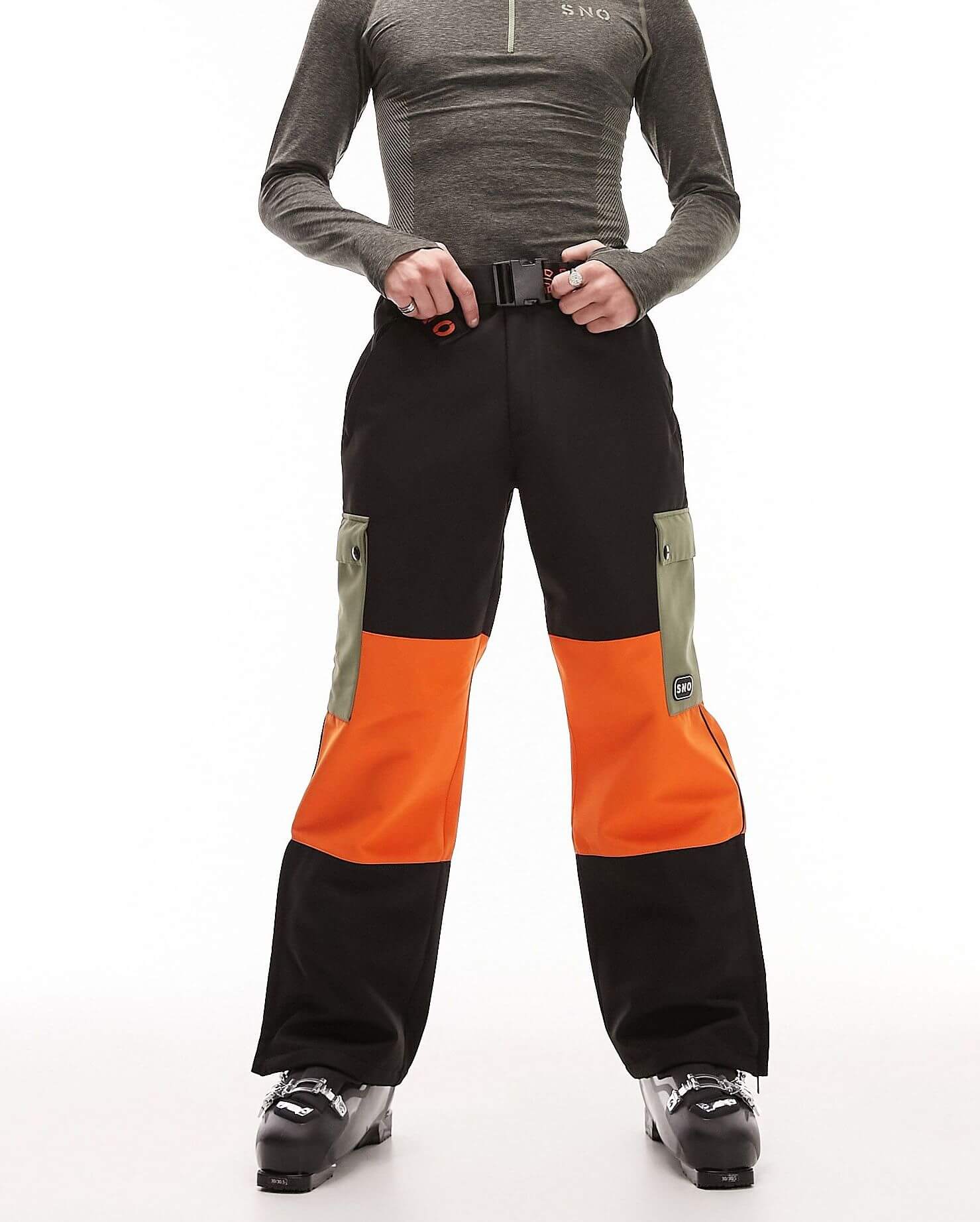 снегокат hamax sno blade черный Горнолыжные брюки Topman Sno Boarder In Colour Block, оранжевый/черный/зеленый