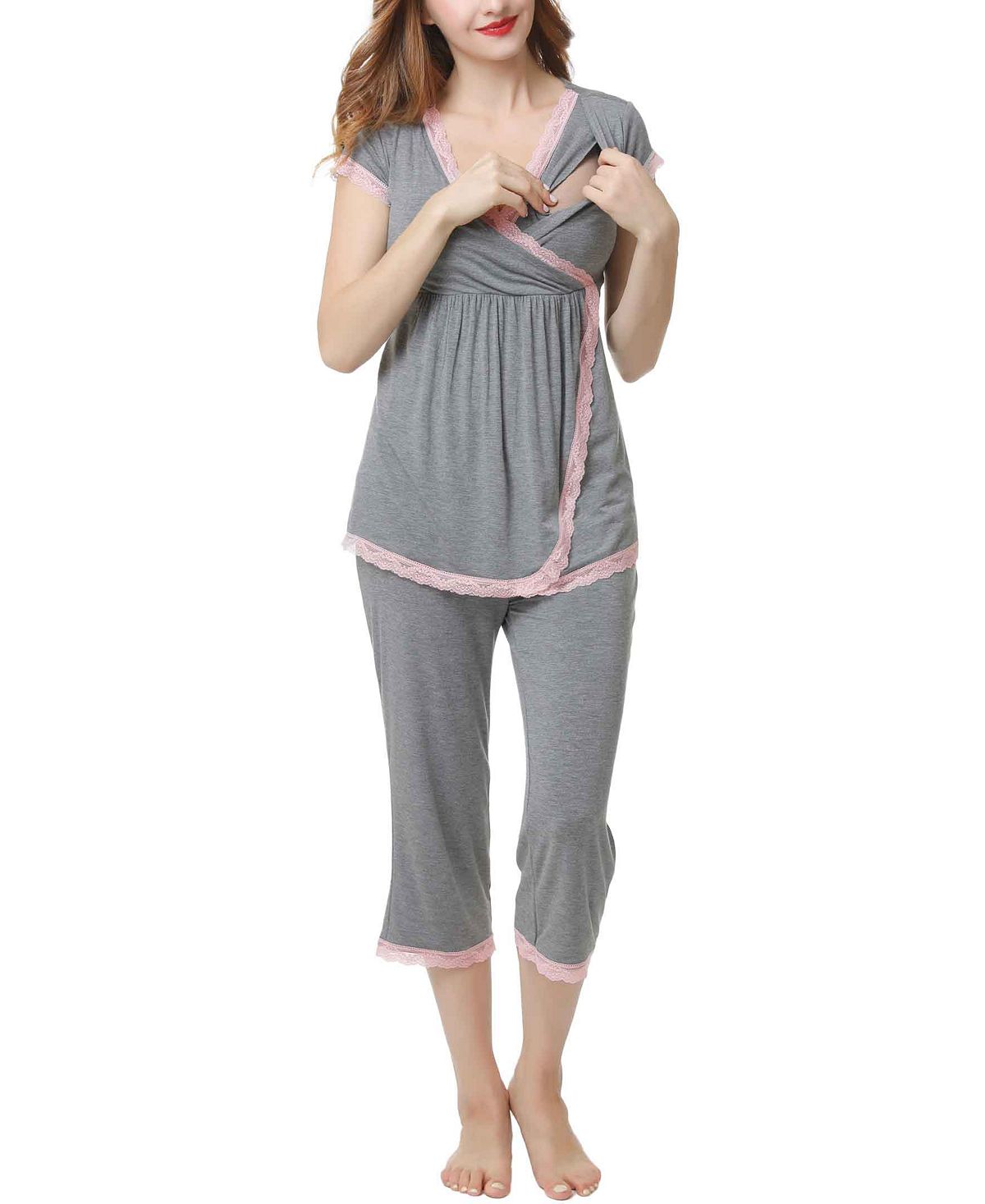 Пижамный комплект для кормящих мам kimi & kai cindy для беременных kimi + kai, серый