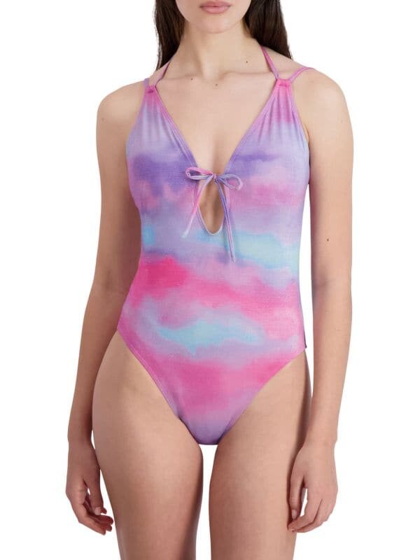 

Купальник Слитный BCBGeneration Tie Dye с замочной скважиной, розовый