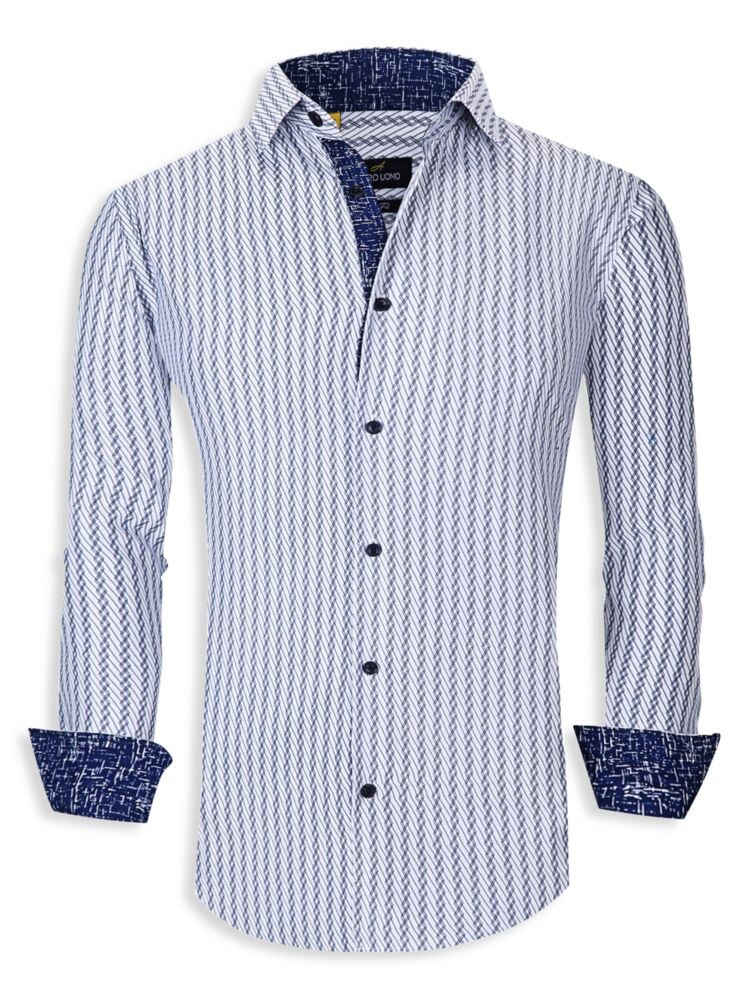 

Рубашка приталенного кроя с геометрическим рисунком Azaro Uomo, цвет Blue Multicolor