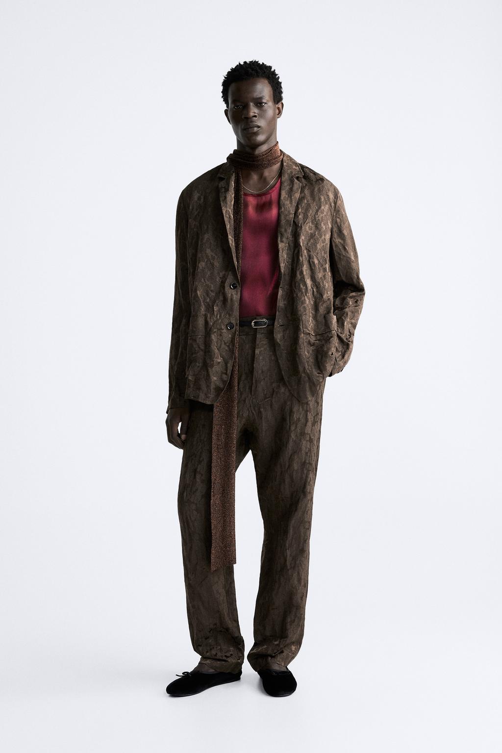 Пиджак из строенного жаккарда ZARA, коричневый