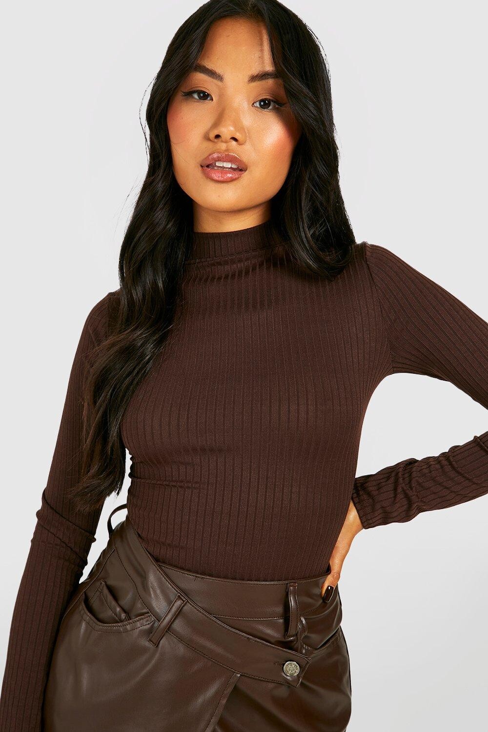 

Боди petite rib с открытой спиной Boohoo, шоколадный