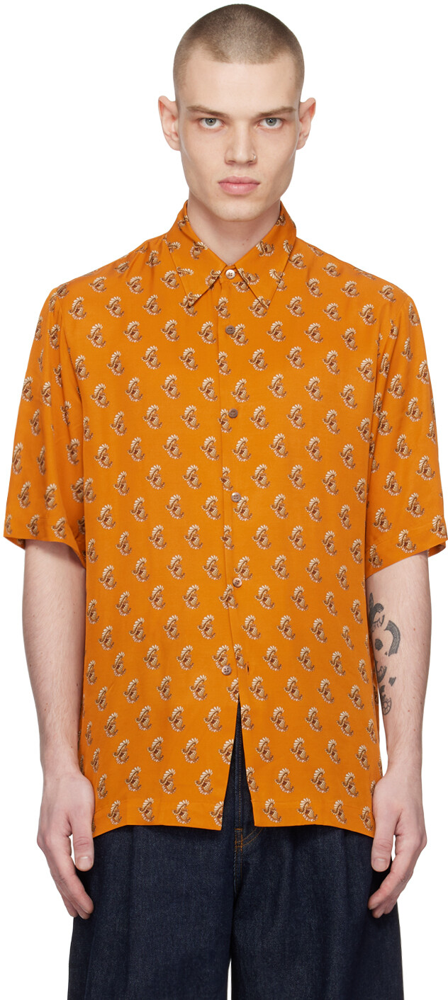 

Оранжевая рубашка с принтом Dries Van Noten