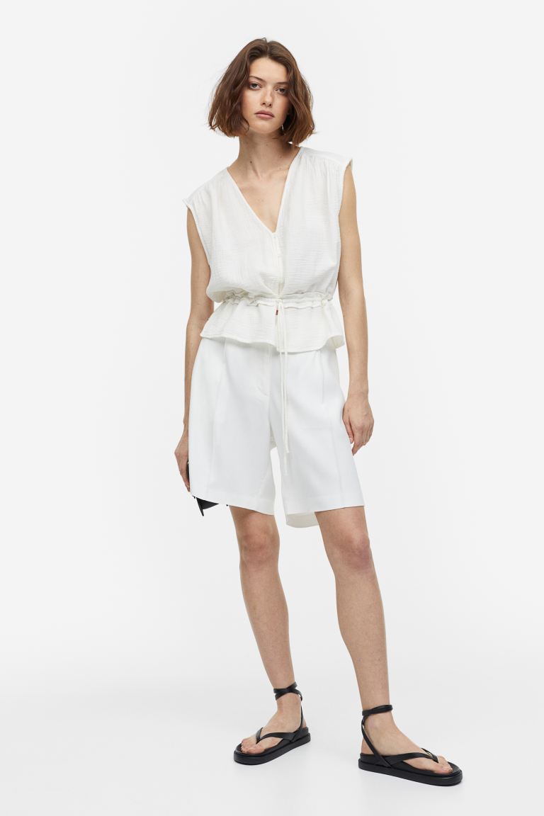 Блузка из жатого хлопка H&M, белый