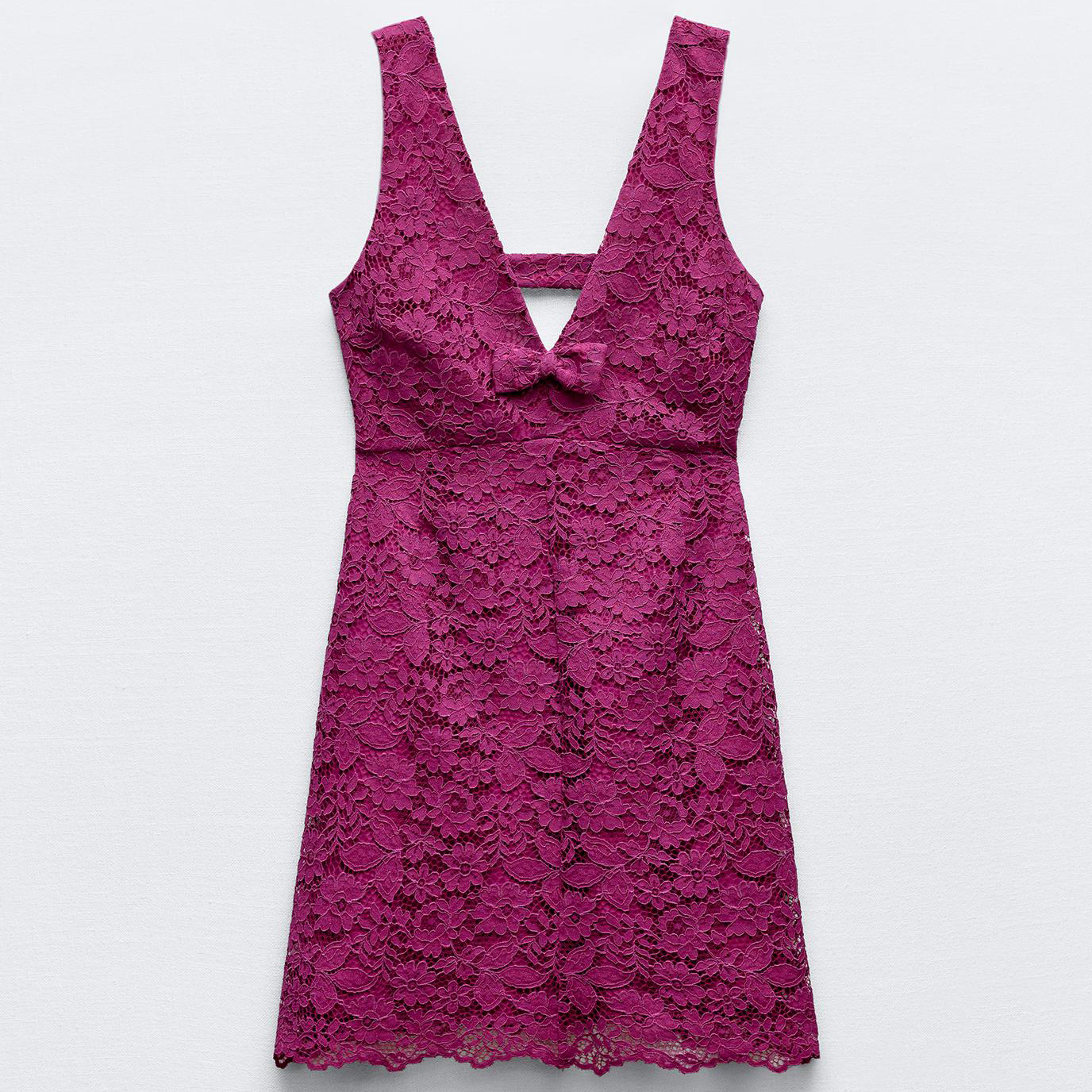 Платье Zara Short Lace Pinafore, фуксия сарафан cepheya повседневный открытая спина размер 42 44 бордовый