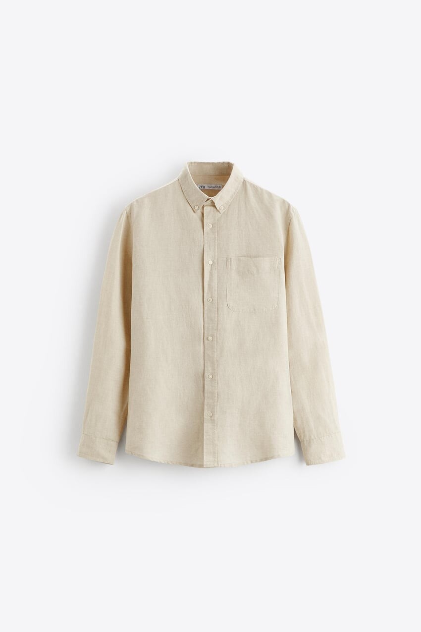 

Рубашка Zara cotton - linen, светло-бежевый