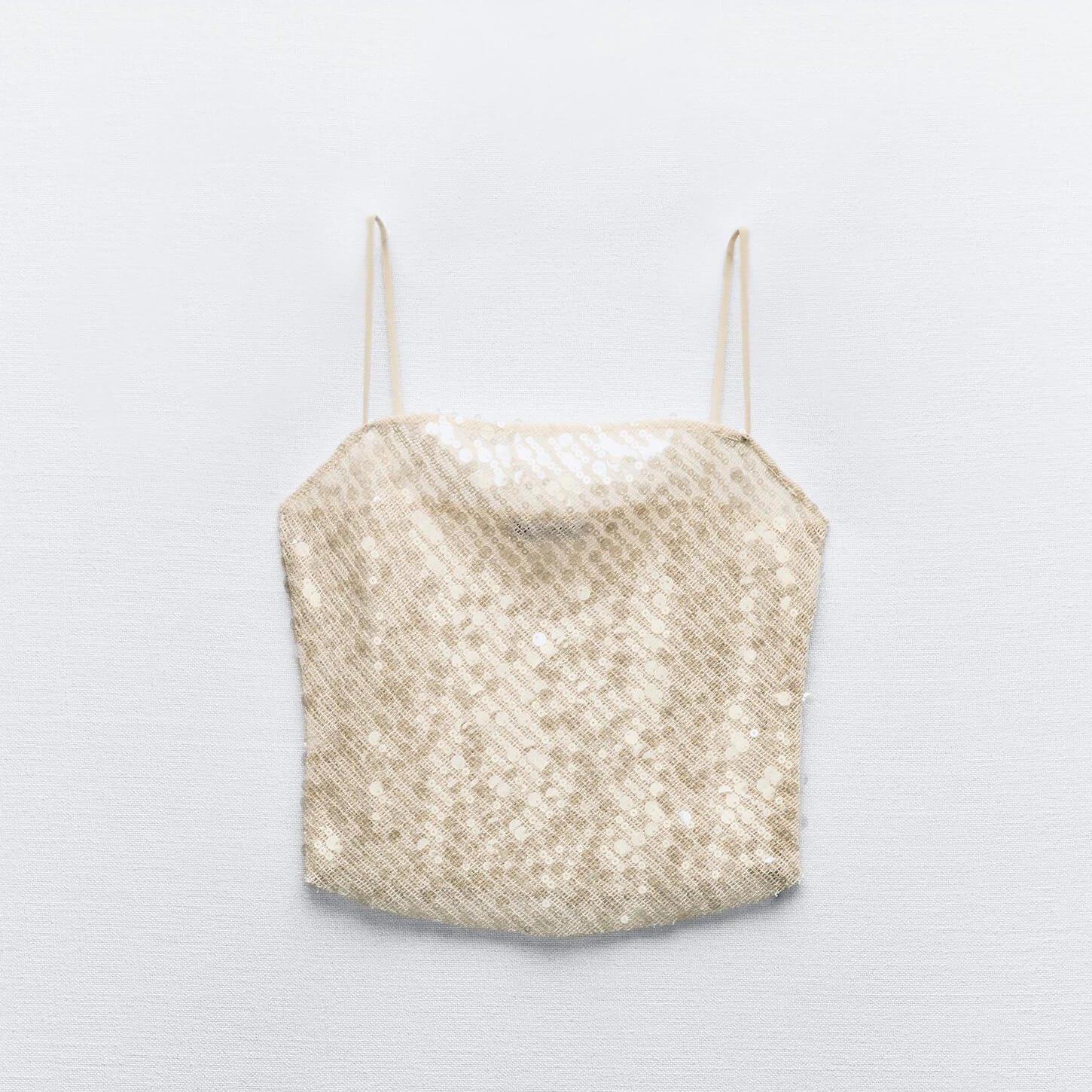 цена Топ Zara Sequinned Crochet, светло-бежевый