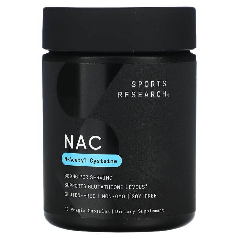 N-ацетилцистеин Sports Research NAC 600 мг, 90 растительных капсул lake avenue nutrition nac n ацетилцистеин с селеном и молибденом 600 мг 120 растительных капсул