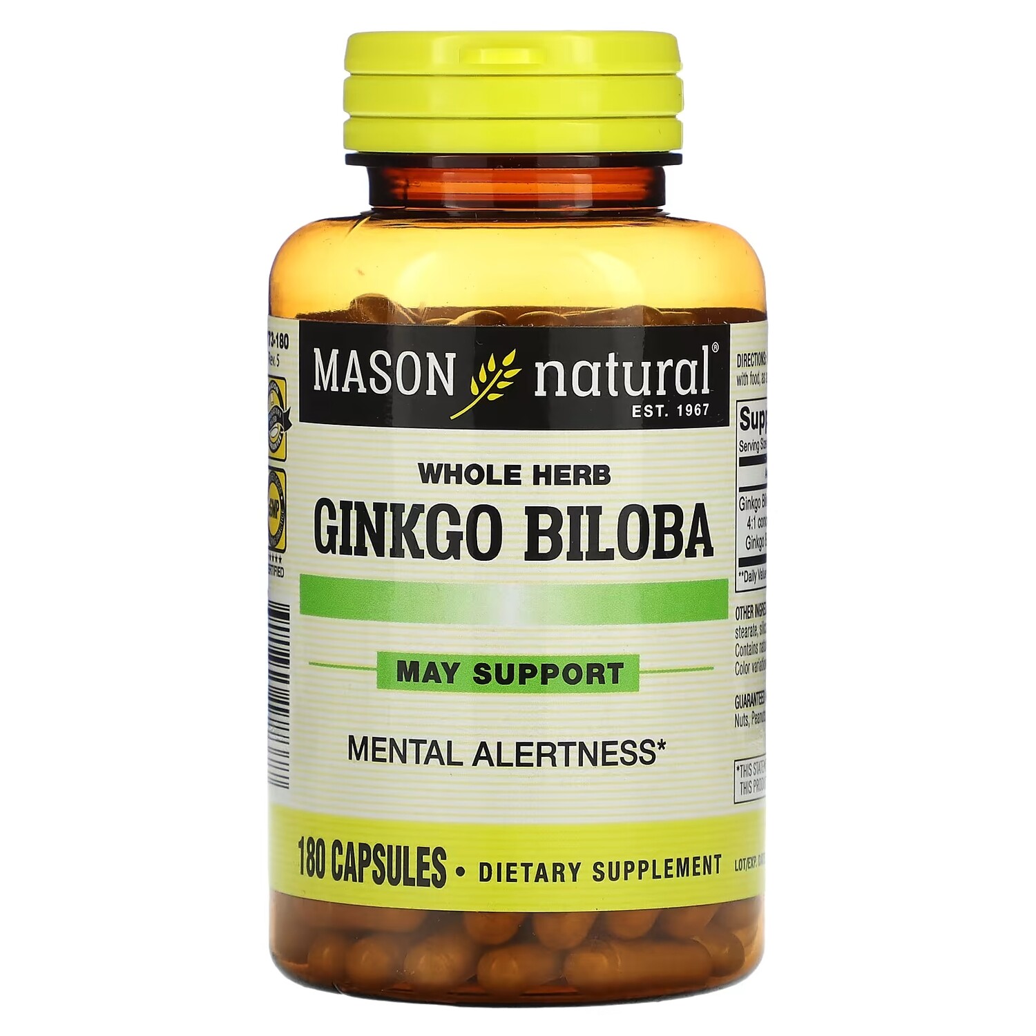 

Mason Natural цельное растение гинкго билоба, 180 капсул