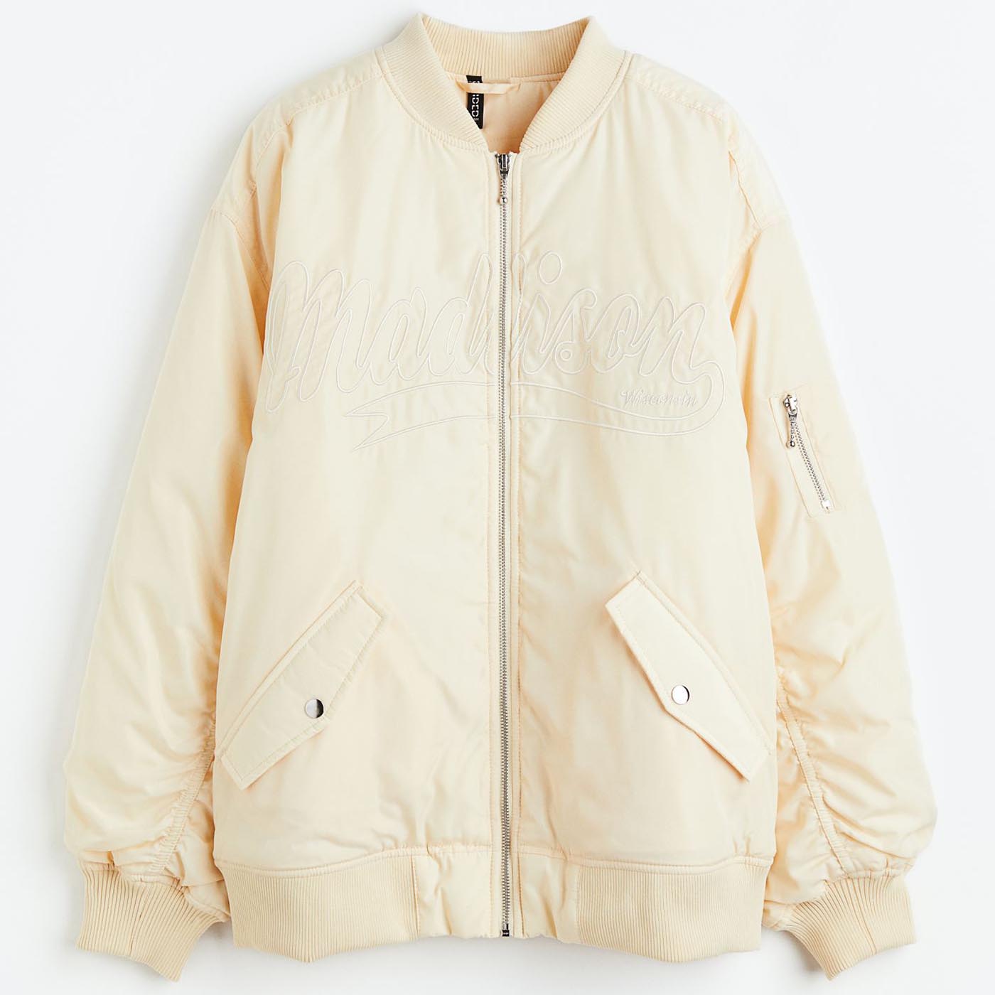 Куртка-бомбер H&M Embroidered, светло-бежевый