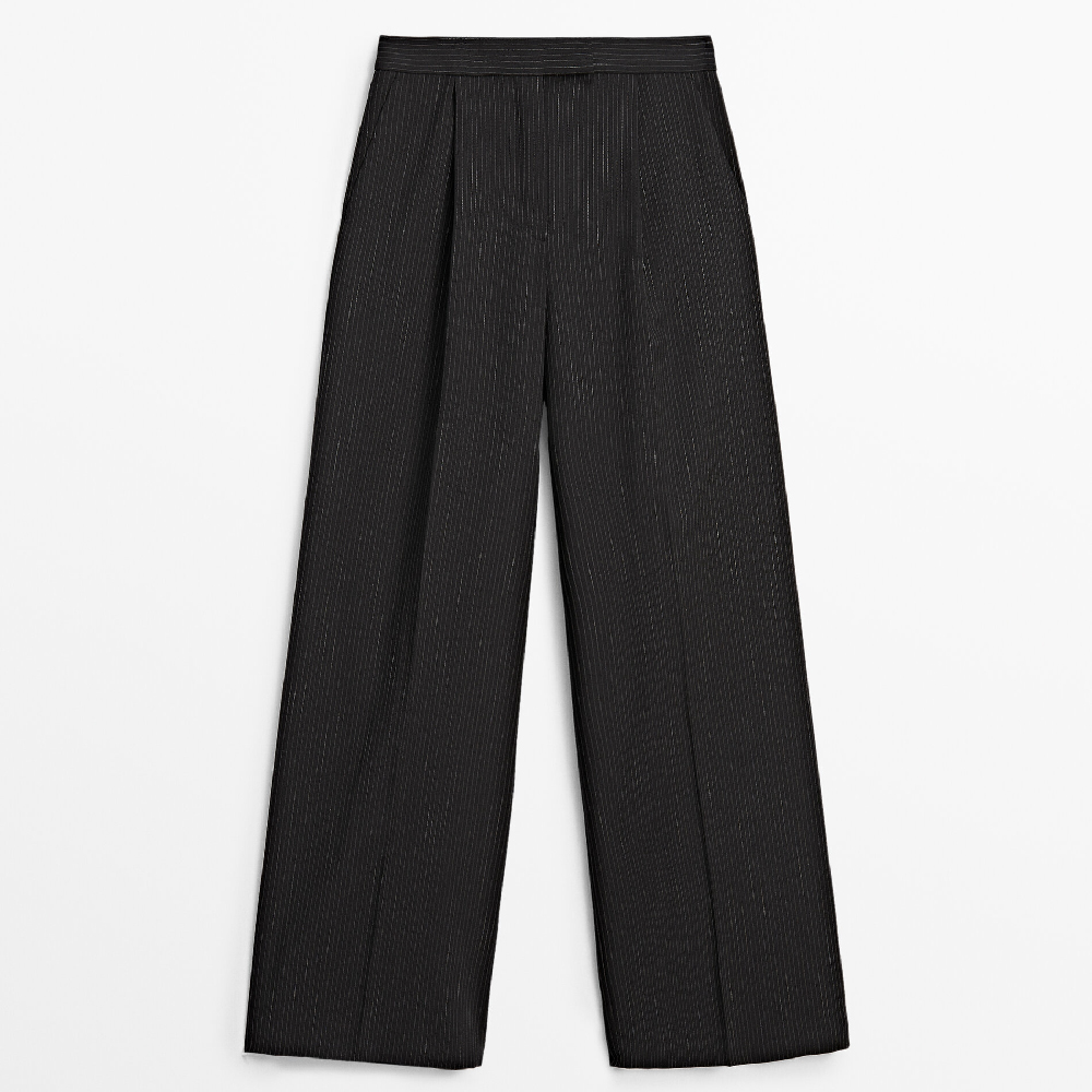 Брюки Massimo Dutti Wide Leg Pants with Pinstripes, черный цена и фото