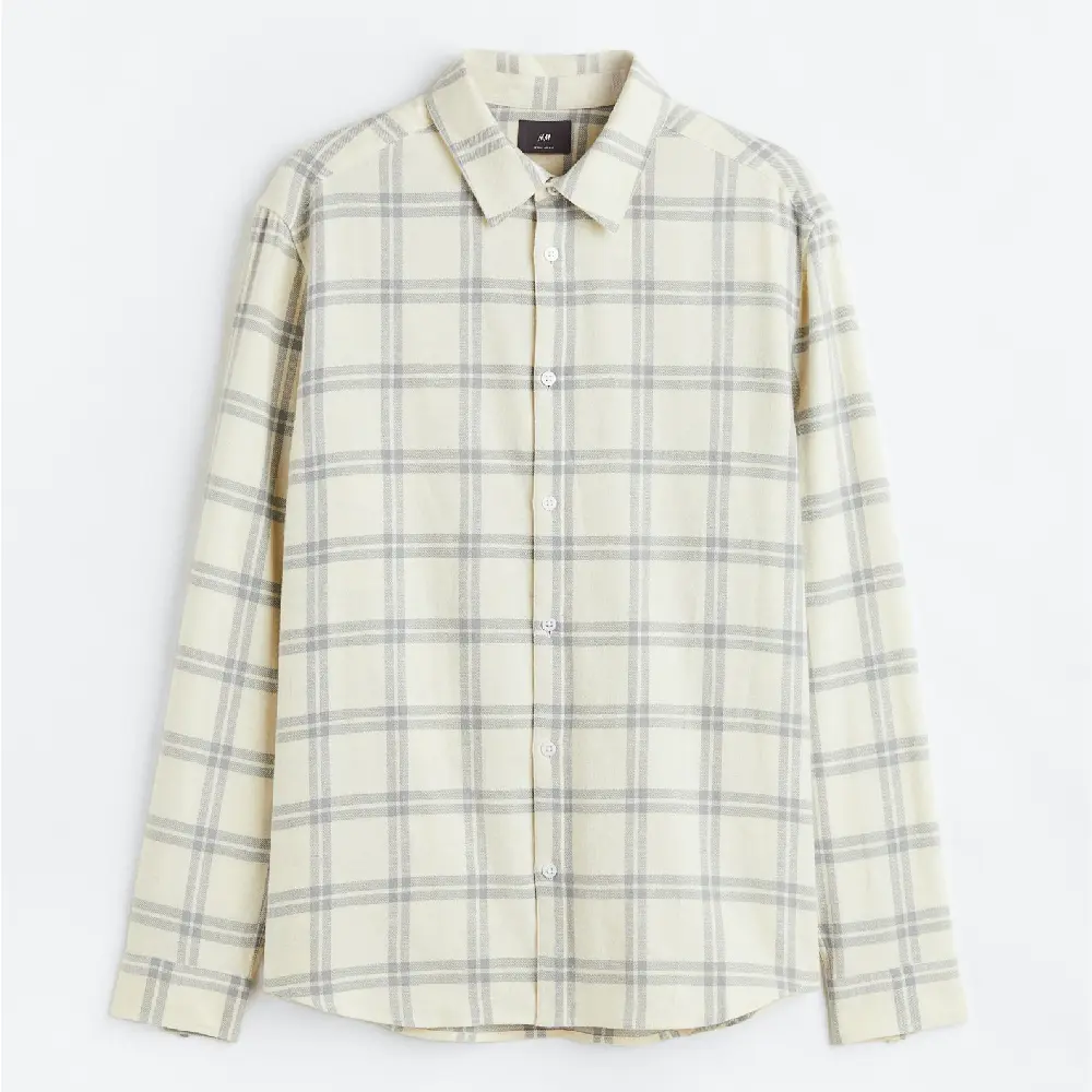 

Рубашка H&M Regular Fit Plaid, светло-бежевый/светло-серый