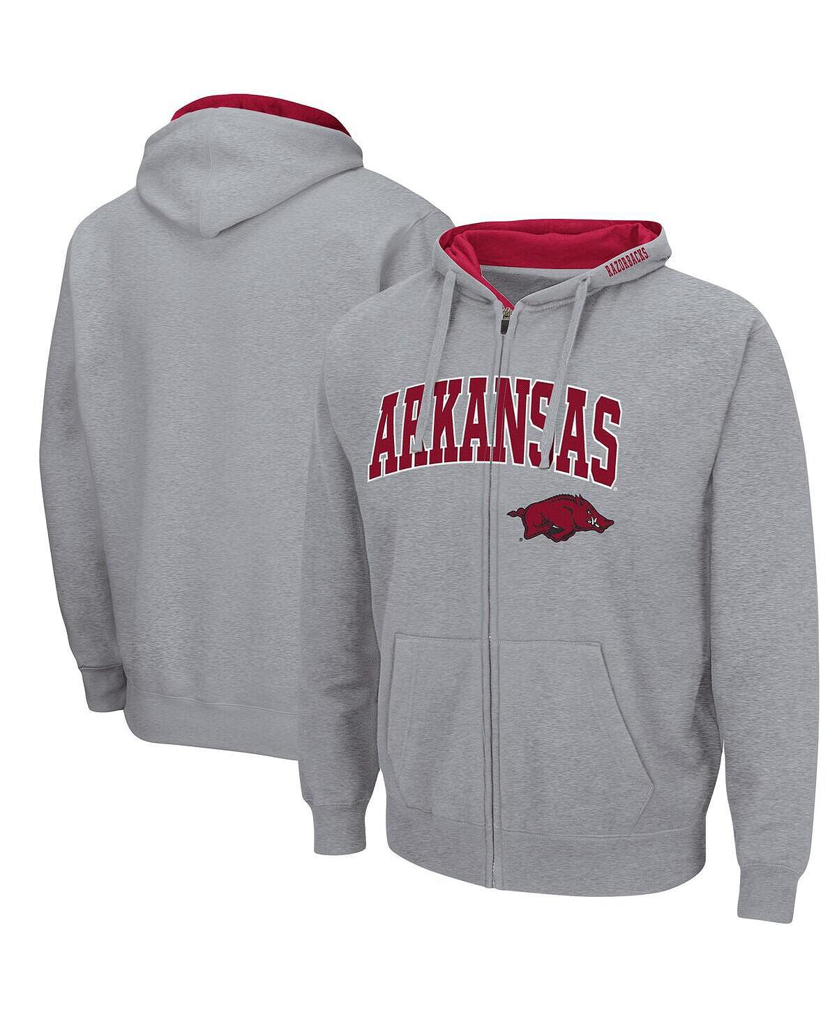 

Мужская худи arkansas razorbacks arch and logo 3.0 с молнией во всю длину в меланжевом цвете серого цвета Colosseum, мульти