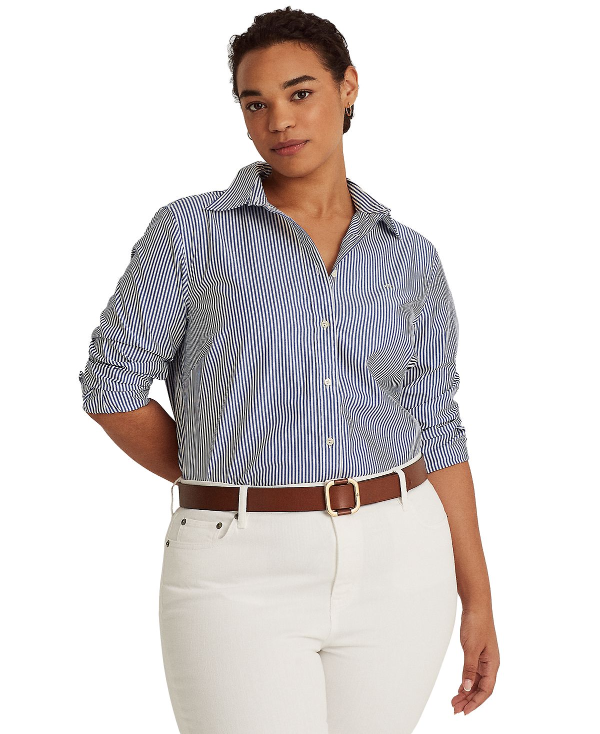 Рубашка из хлопка в полоску, не требующая особого ухода, больших размеров Lauren Ralph Lauren, мульти