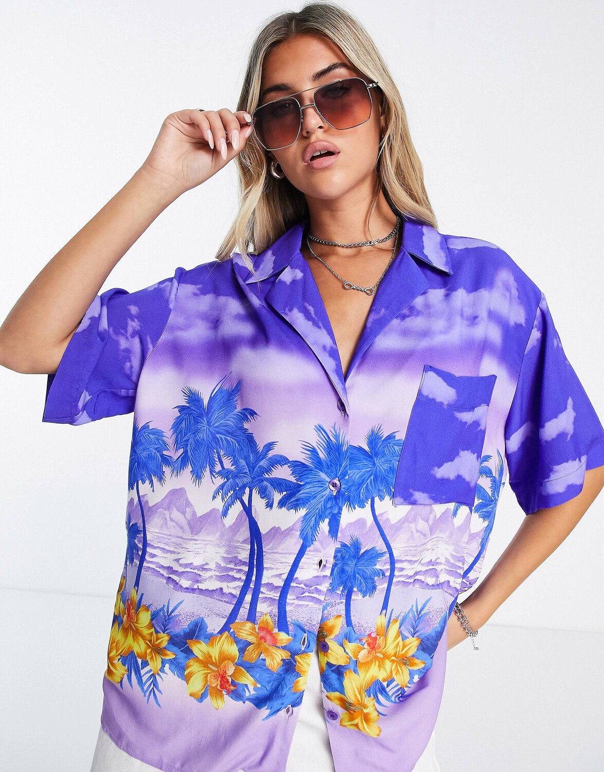 

Рубашка с коротким рукавом с тропическим принтом ASOS DESIGN
