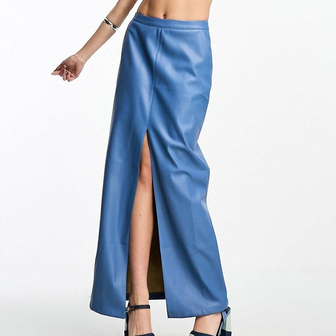 

Юбка Something New X Emma Fridsell Leather Look Split Front Maxi Co-ord, голубой