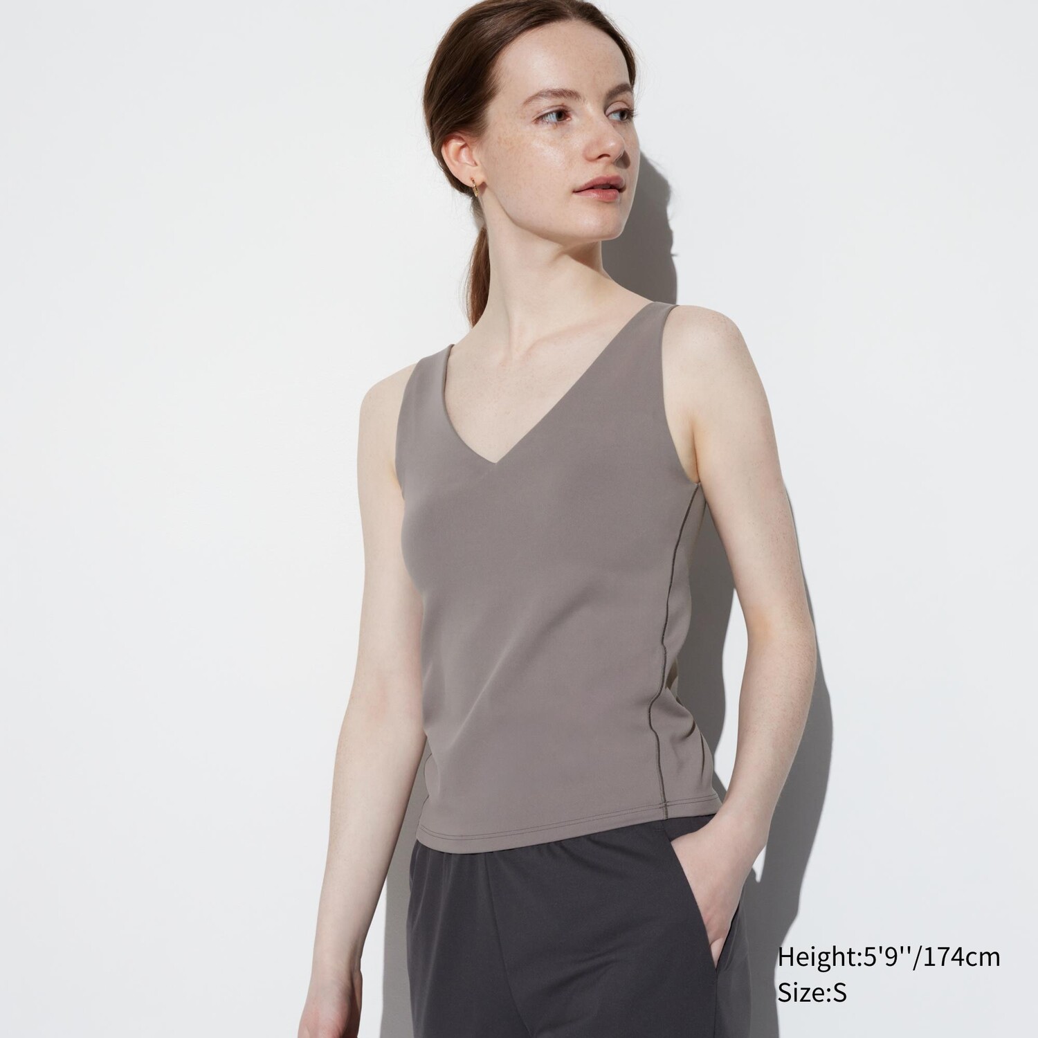 Топ с чашечками Uniqlo AIRism хлопковый, коричневый топ uniqlo airism scoop neck коричневый