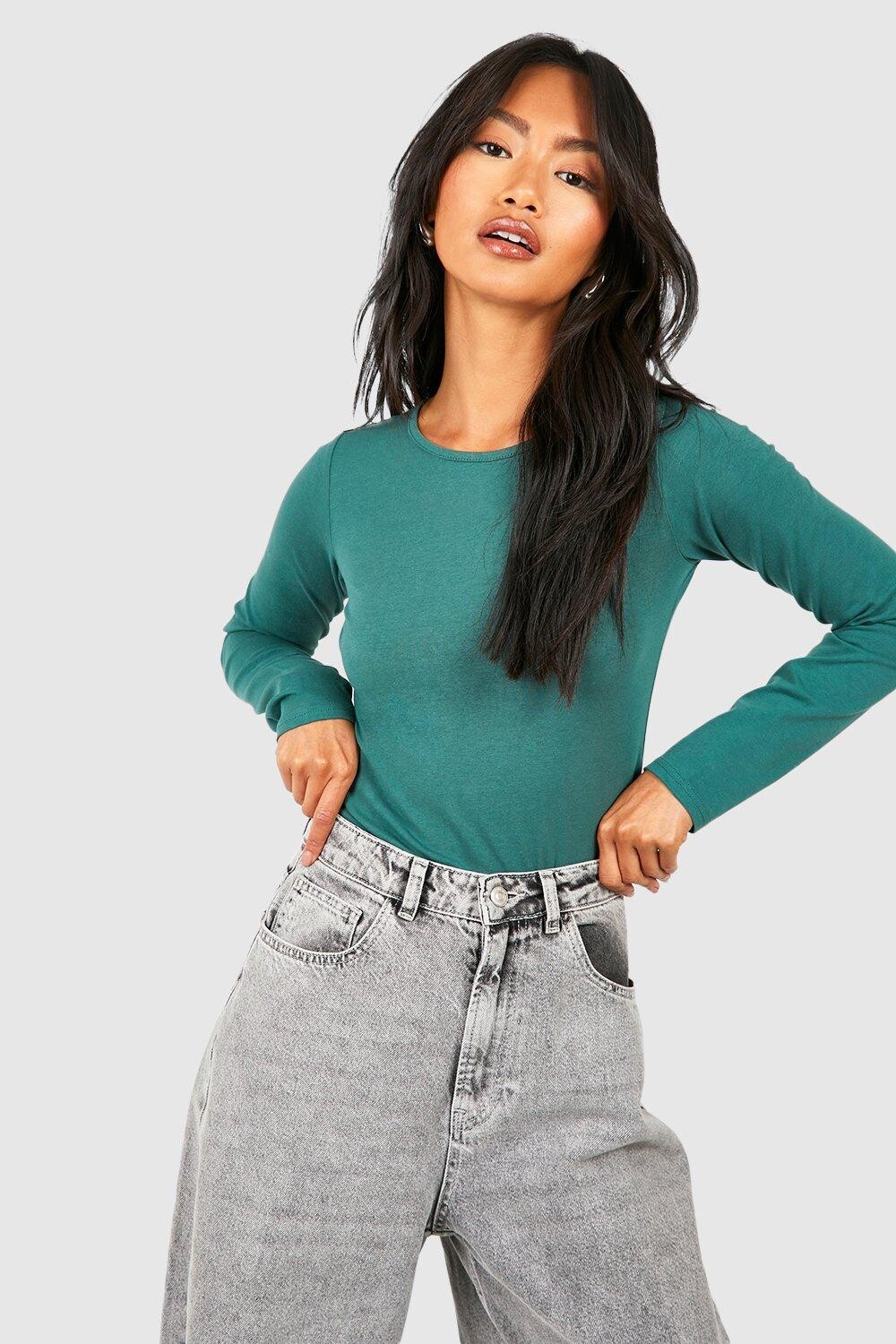 

Базовое хлопковое боди с круглым вырезом и длинными рукавами boohoo, зеленый