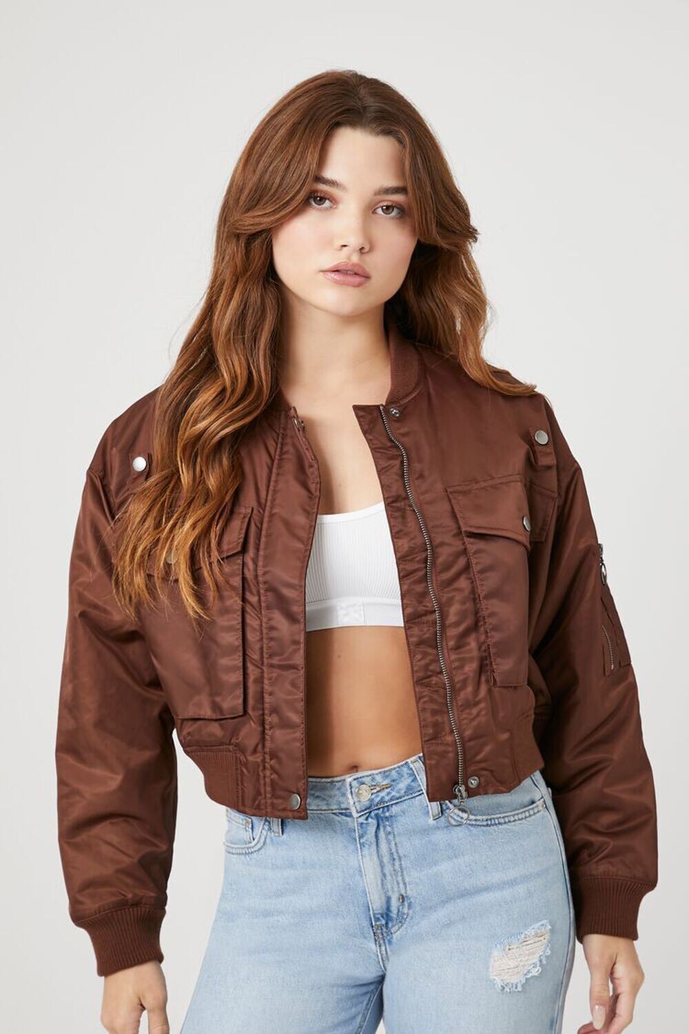 

Укороченный бомбер Forever 21, шоколадный, Коричневый