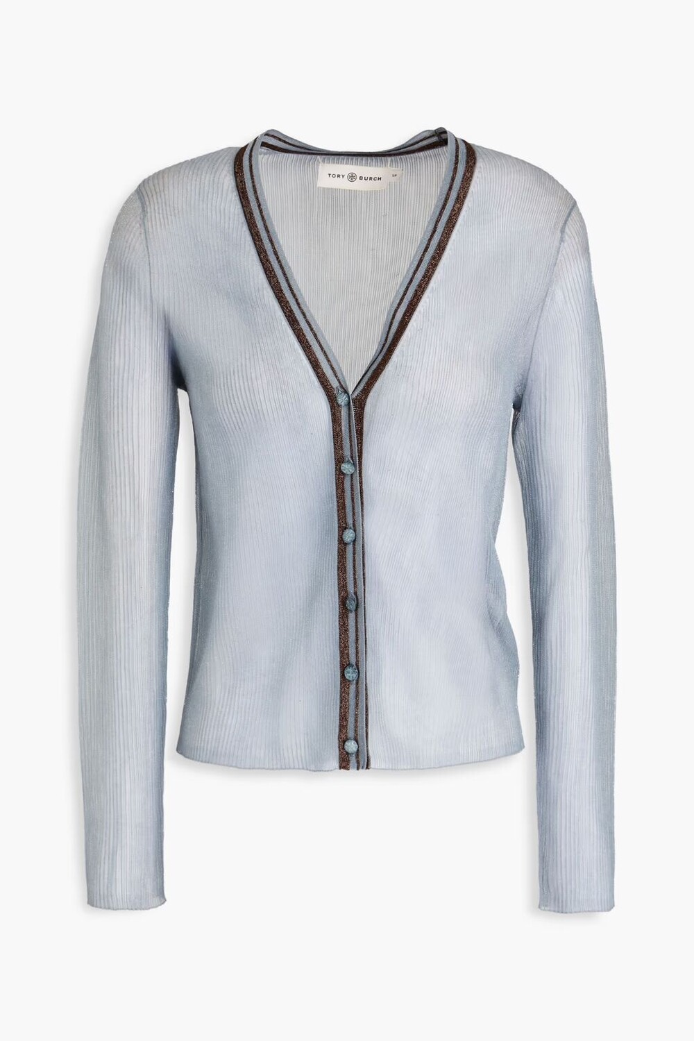 

Кардиган металлизированной вязки в рубчик Tory Burch, цвет Slate blue