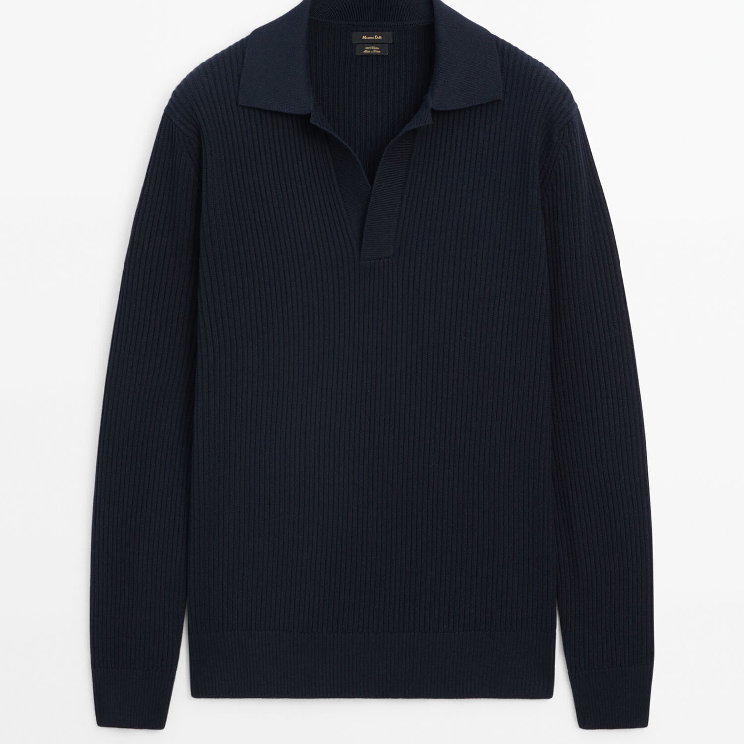 Свитер Massimo Dutti Cotton Ribbed Knit Polo, темно-синий свитер massimo dutti wool blend ribbed knit polo темно зеленый