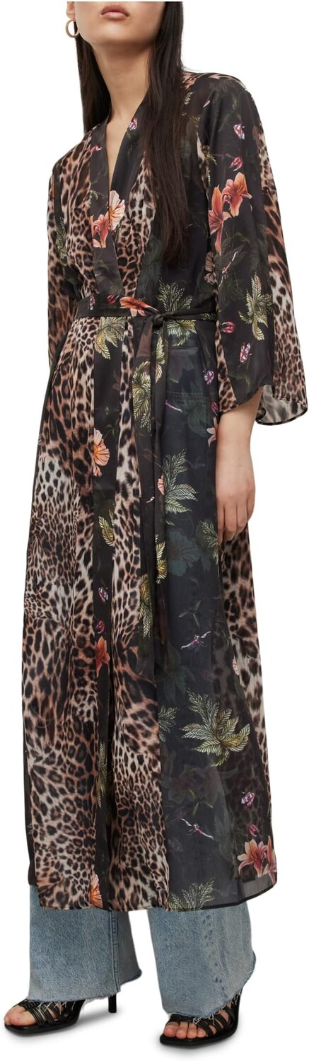 

Кимоно Elsa Viviana Kimono AllSaints, цвет Black/Animal Brown