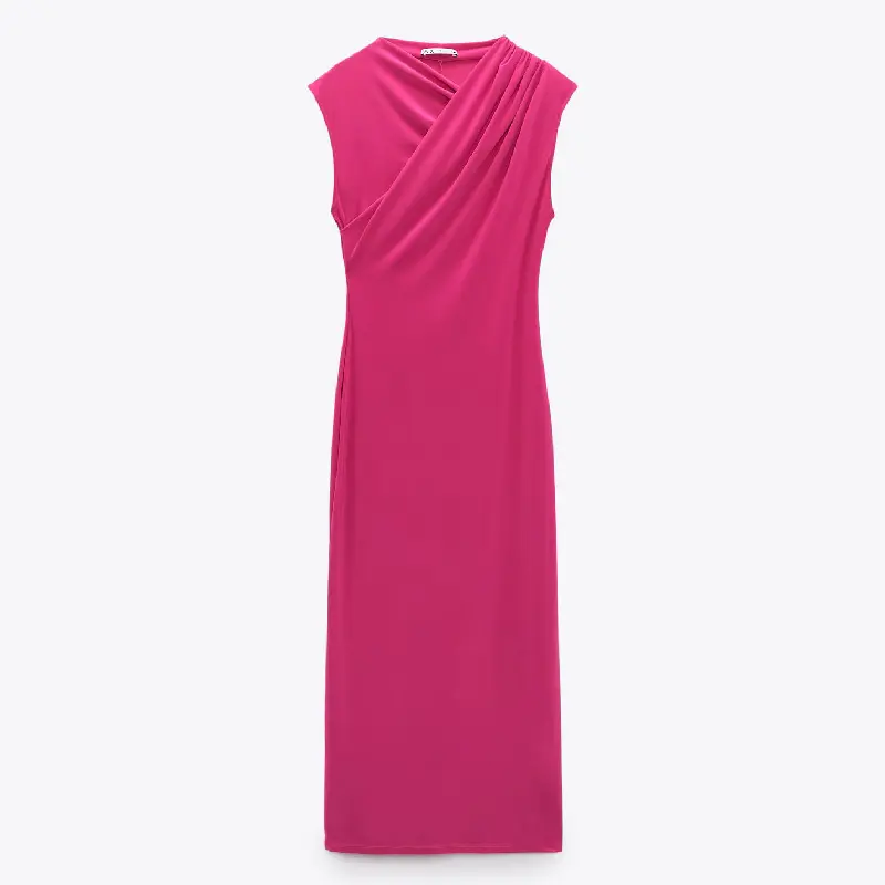 

Платье Zara Midi With Draped Detail, фуксия