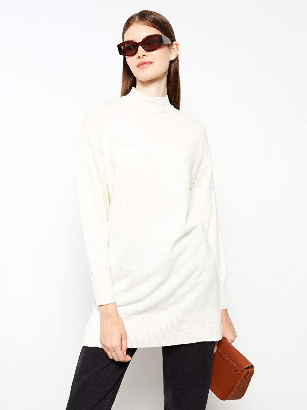 

Половина водолазки прямой с длинным рукавом Женская трикотажная туника LCW Modest