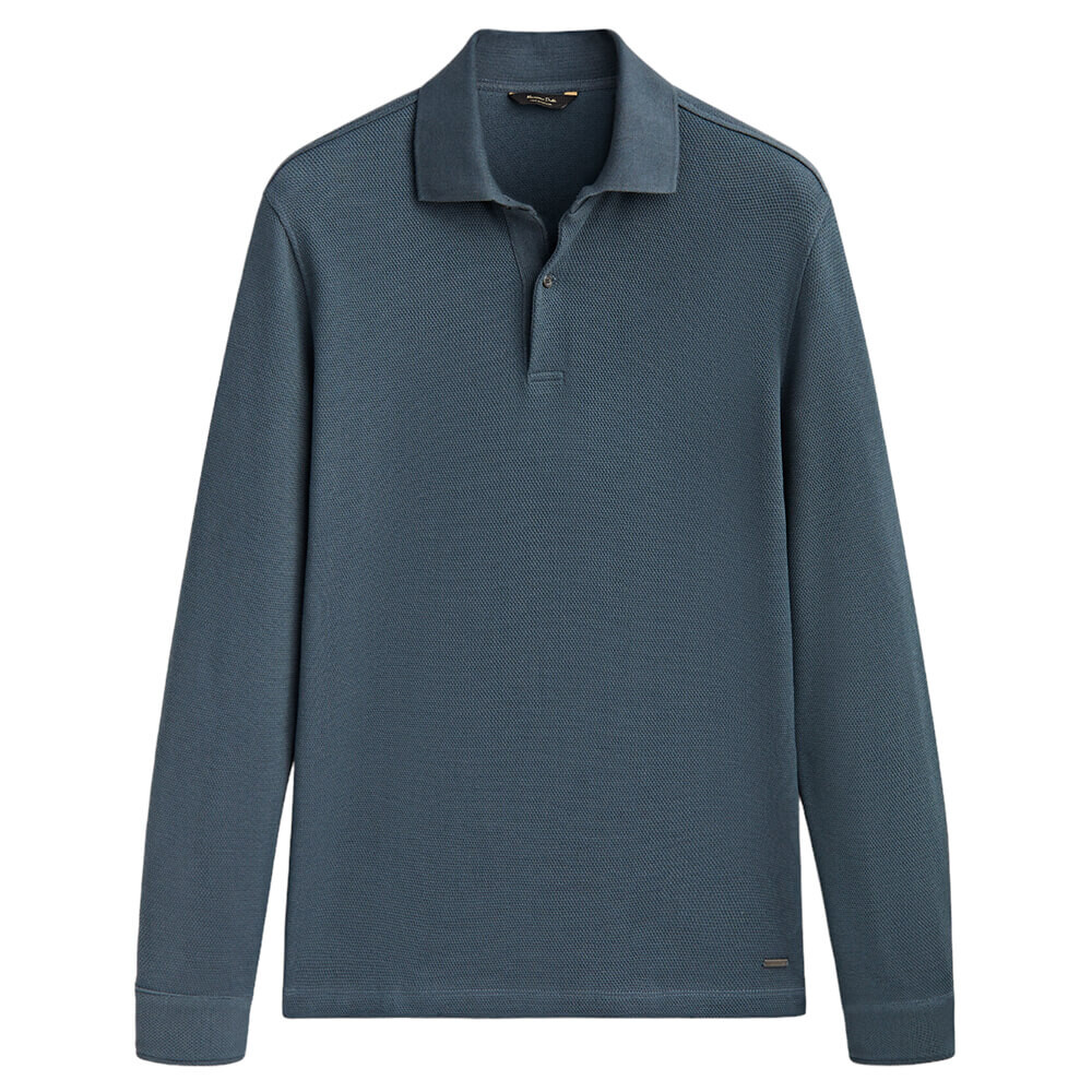 

Поло Massimo Dutti Textured Cotton Long Sleeve, серо-синий