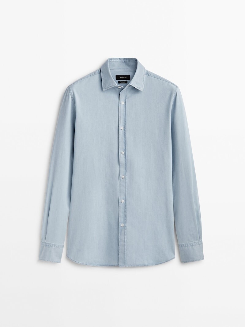 

Рубашка из денима узкого кроя с отбеленным эффектом Massimo Dutti, индиго