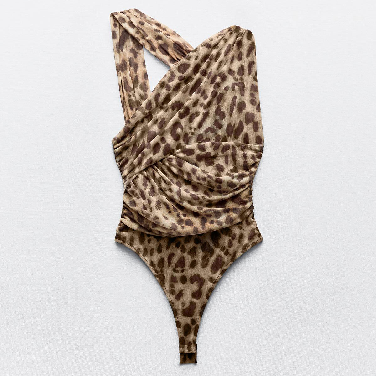 

Боди-комбинезон Zara Leopard Asymmetric Draped Tulle, коричневый