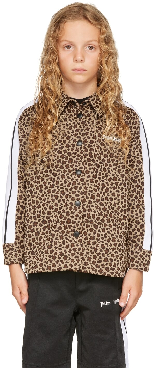 

Детская бежевая спортивная рубашка Animalier Palm Angels, Коричневый, Детская бежевая спортивная рубашка Animalier Palm Angels