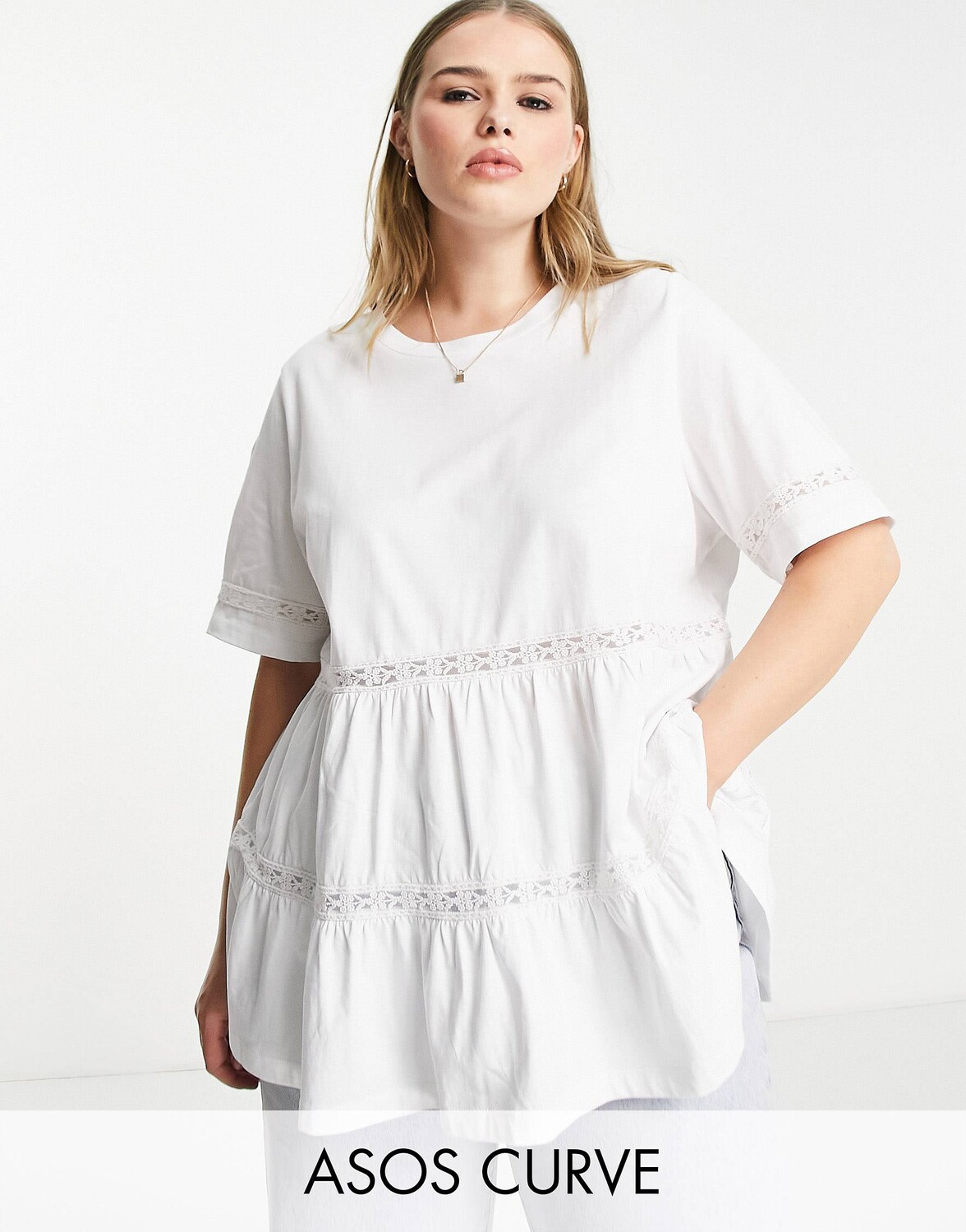 

Белый топ с кружевной отделкой ASOS DESIGN Curve