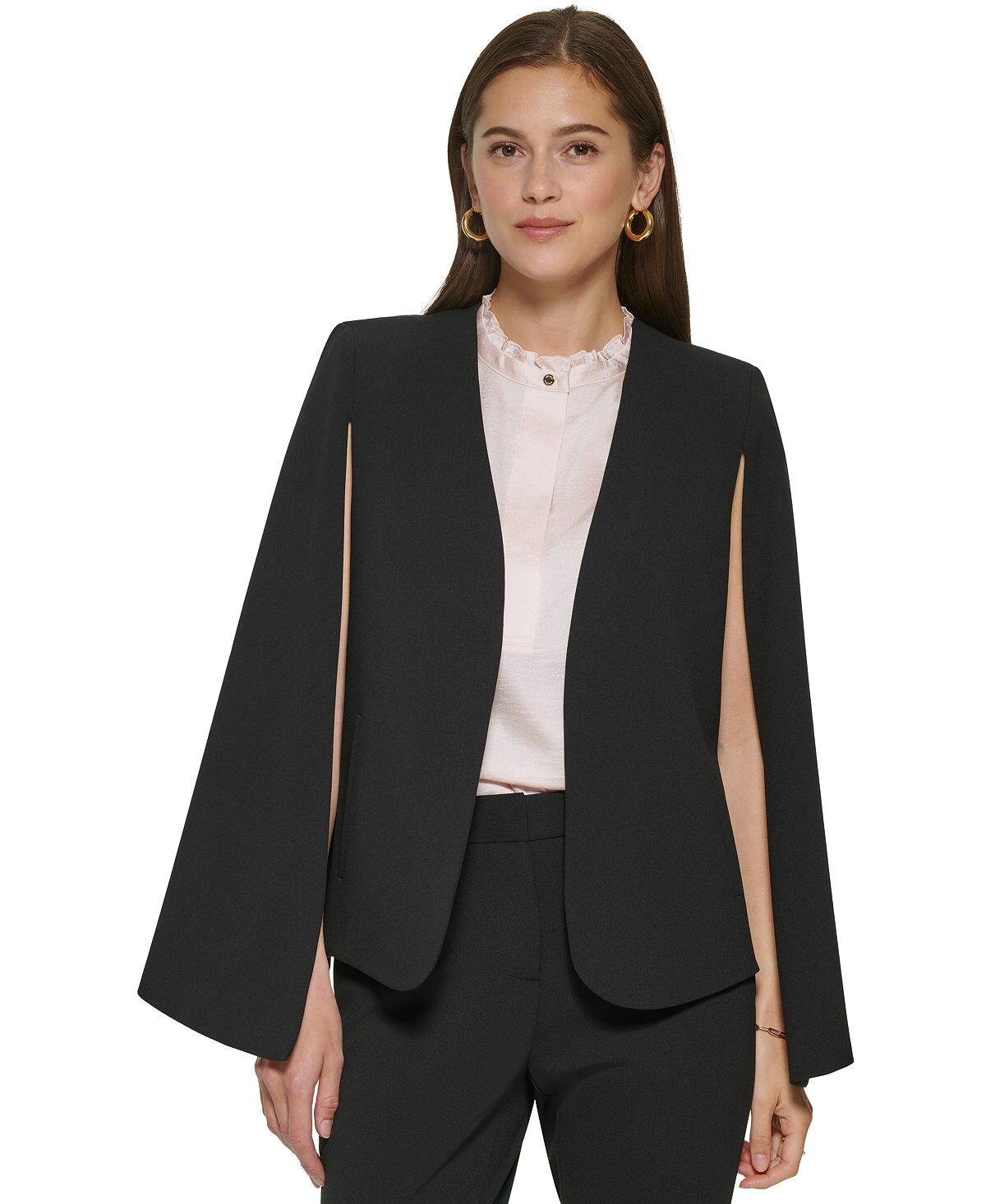 

Женская куртка без воротника с открытым передом и рукавом-накидкой DKNY, черный