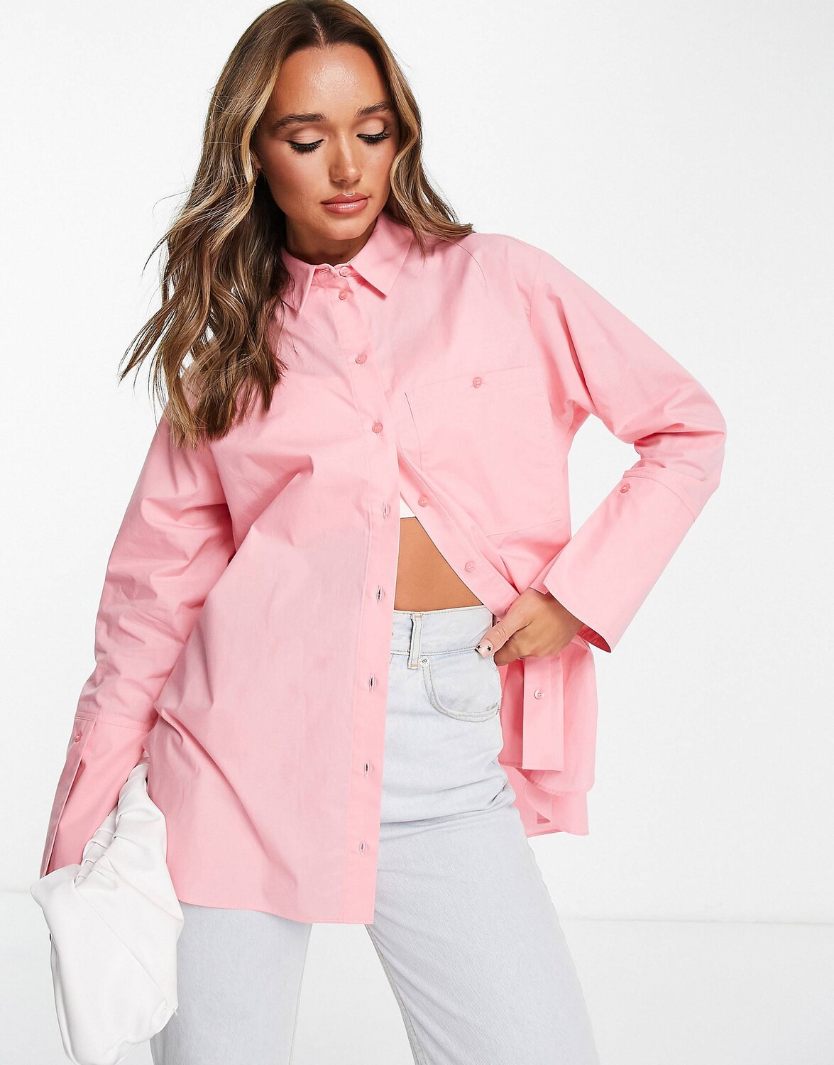 

Розовая поплиновая рубашка с манжетами Topshop