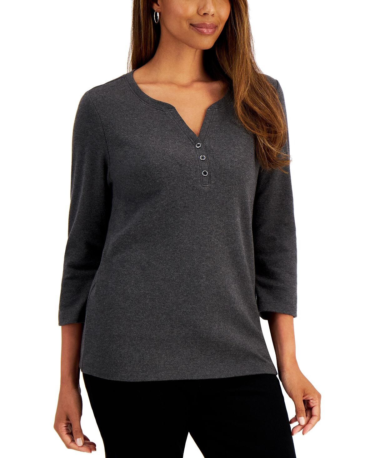 

Миниатюрная рубашка henley с рукавами 3/4, созданная для macy's Karen Scott