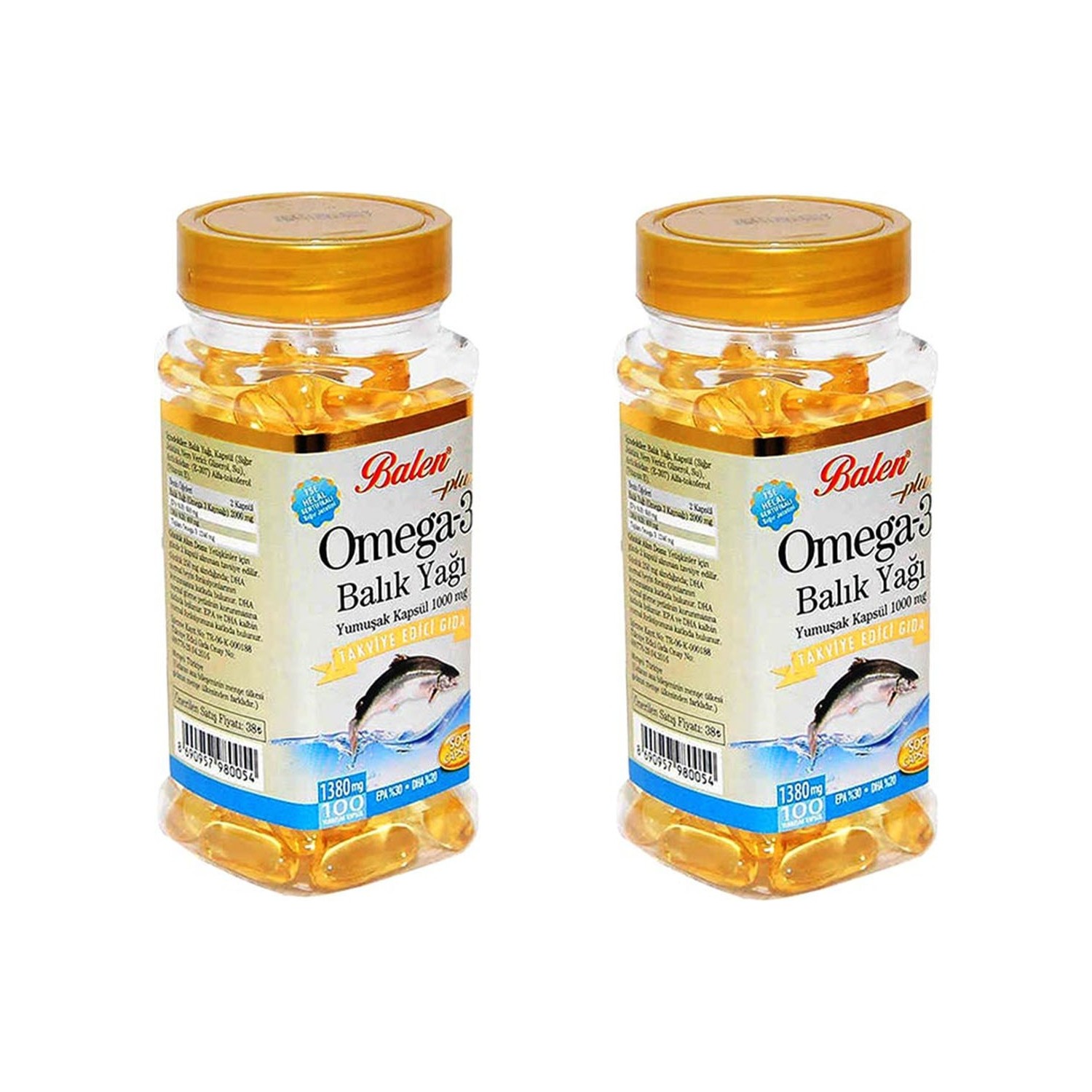 

Рыбий жир Balen Omega 3, 100 мягких капсул, 1380 мг, 2 штуки