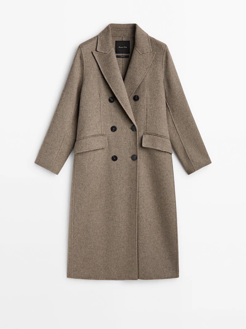 

Длинное двубортное пальто из смесовой шерсти Massimo Dutti, коричневый