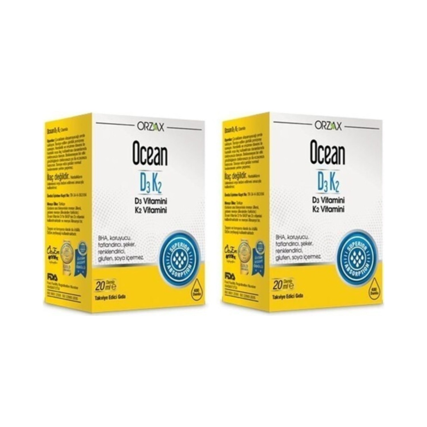 Витаминные капли Orzax Ocean D3 / K2, 2 флакона по 20 мл