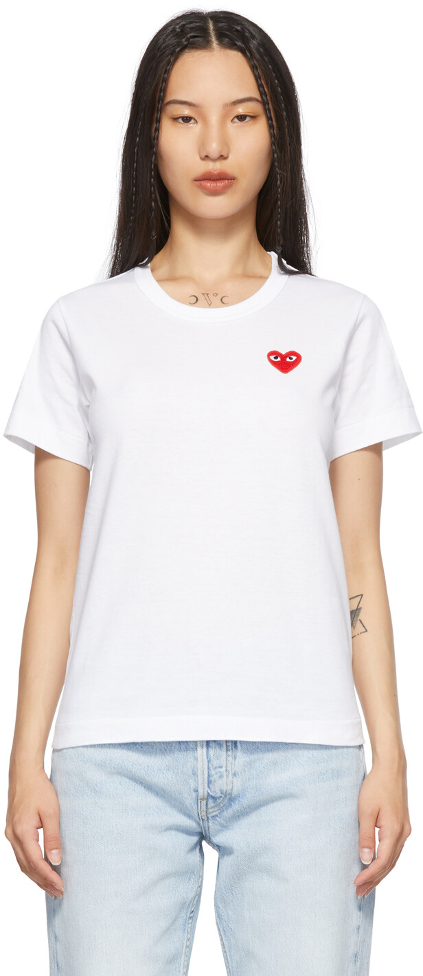

Белая широкая футболка с нашивкой в ​​виде сердца Comme des Garçons Play, Белый