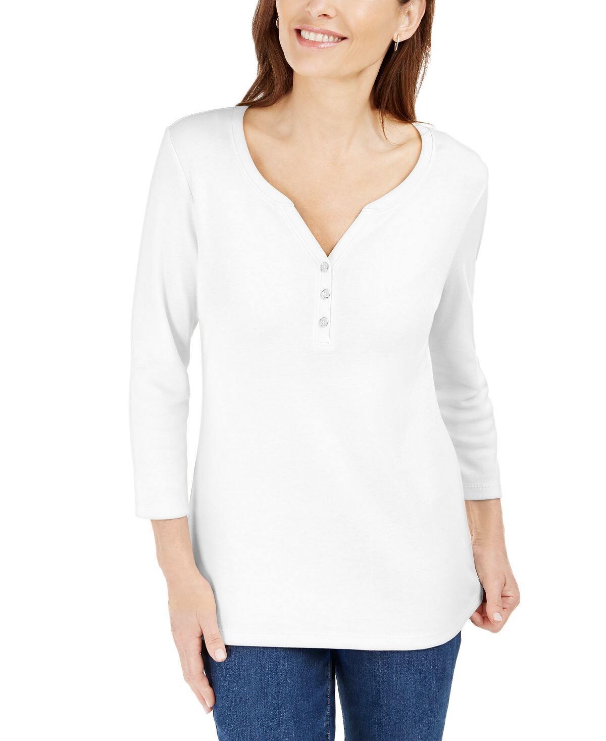 

Миниатюрная рубашка henley с рукавами 3/4, созданная для macy's Karen Scott, белый