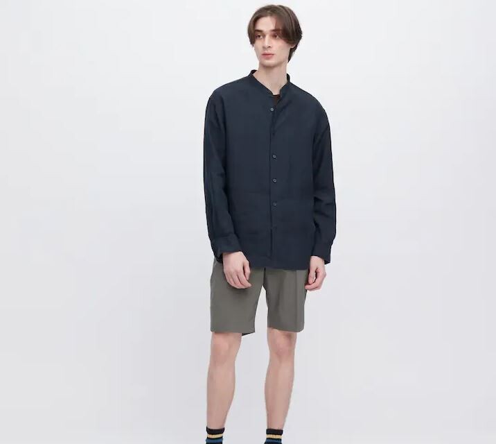 

Рубашка классического кроя из льна премиум-класса Uniqlo Premium Linen Regular Fit, темно-синий