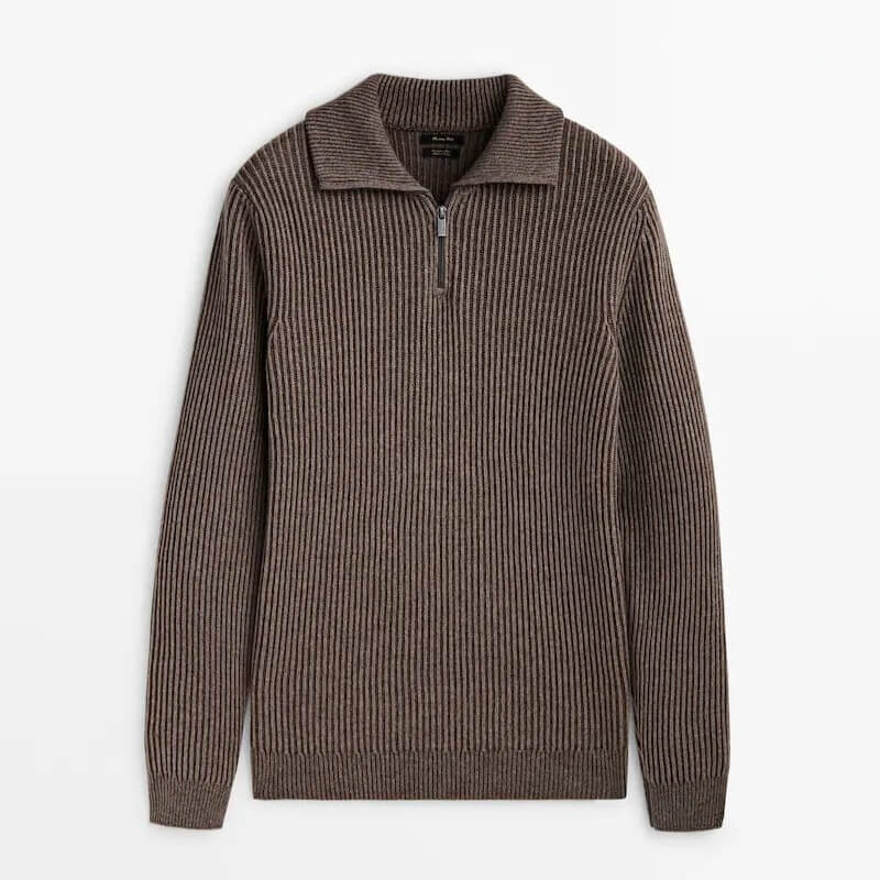 

Свитер Massimo Dutti Pleated Knit Mock Neck, коричневый