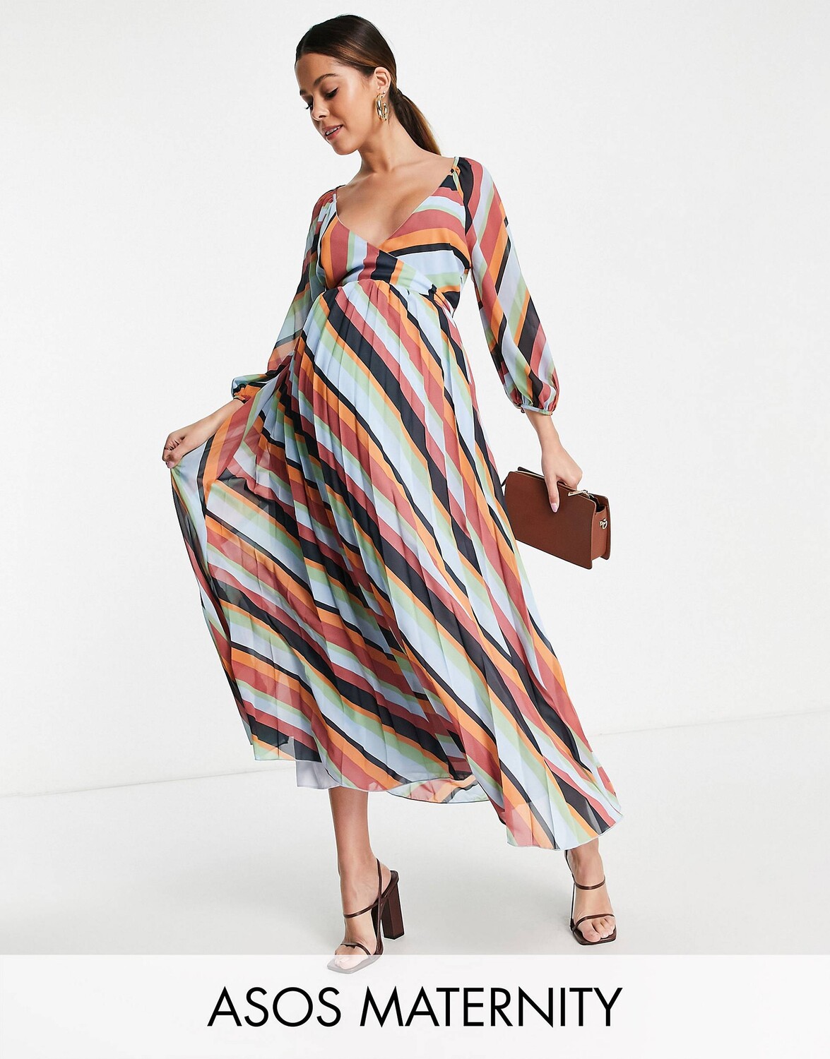 

Платье миди в полоску со складками и запахом ASOS DESIGN Maternity