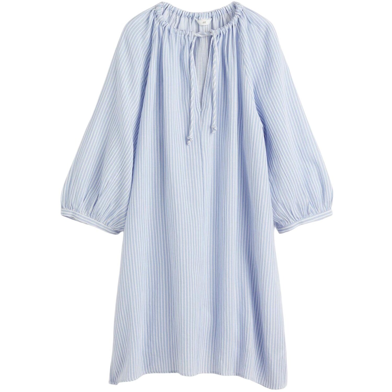 

Платье H&M Striped Balloon-sleeved, светло-голубой, Синий