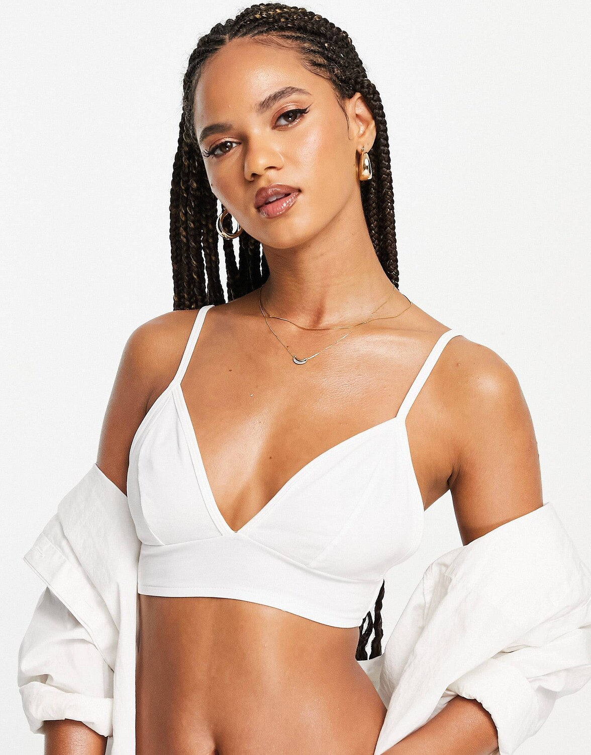 

Укороченный бралетт с v-образным вырезом ASOS DESIGN из смесового хлопка белого цвета - WHITE