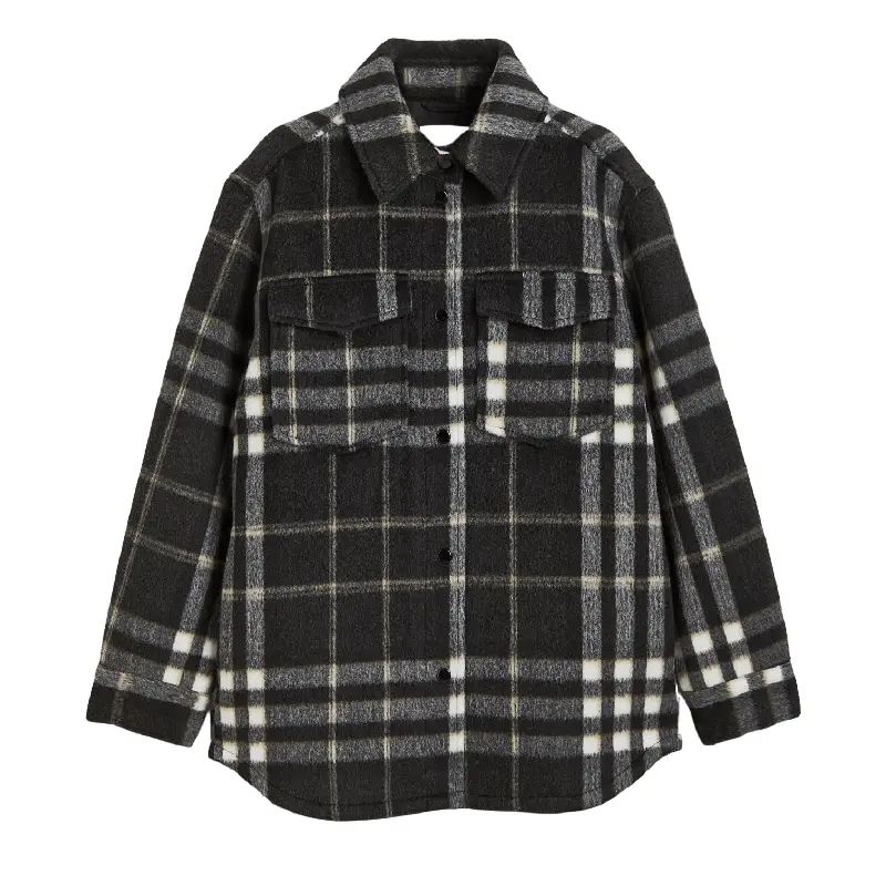 

Куртка рубашка H&M Hooded Quilted, черно-белая клетка